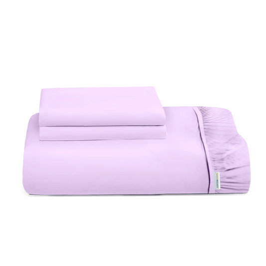 3 Piece Fitted Sheet Set Super Soft Light Purple Twin Size 160x200+30cm with 2 Pillow Case - Cotton Home