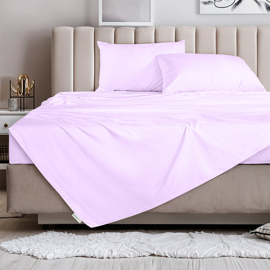 3 Piece Flat Sheet Set Super Soft Purple Single Size 160x220 with 2 Pillow Case