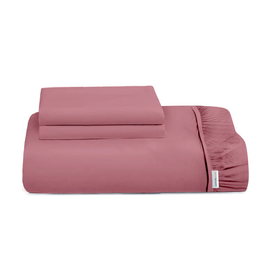 3 Piece Fitted Sheet Set Super Soft Mauve Super King Size 200x200+30cm with 2 Pillow Case - Cotton Home