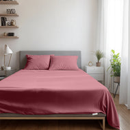 3 Piece Flat Sheet Set Super Soft Mauve Single Size 160x220 with 2 Pillow Case