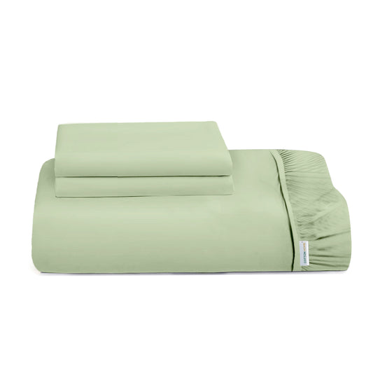 3 Piece Fitted Sheet Set Super Soft Mint Green Super King Size 200x200+30cm with 2 Pillow Case - Cotton Home