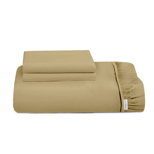 3 Piece Fitted Sheet Set Super Soft Mustard Super King Size 200x200+30cm with 2 Pillow Case - Cotton Home
