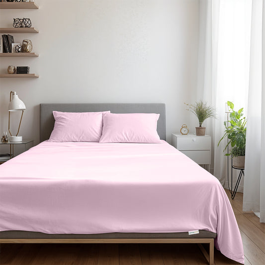 3 Piece Flat Sheet Set Super Soft Pink Single Size 160x220 with 2 Pillow Case
