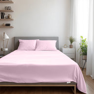 3 Piece Flat Sheet Set Super Soft Pink Single Size 160x220 with 2 Pillow Case