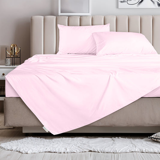3 Piece Flat Sheet Set Super Soft Pink Single Size 160x220 with 2 Pillow Case