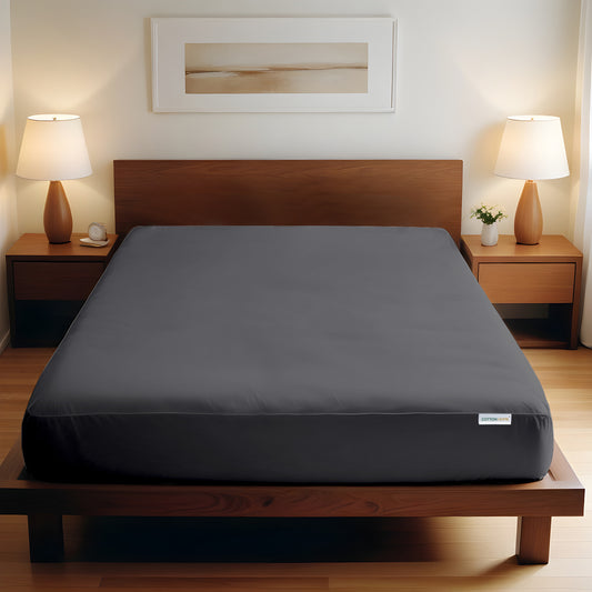 Super Soft Queen Size Fitted Sheet 180x200+30 CM Ash Grey with Deep Pockets - Cotton Home