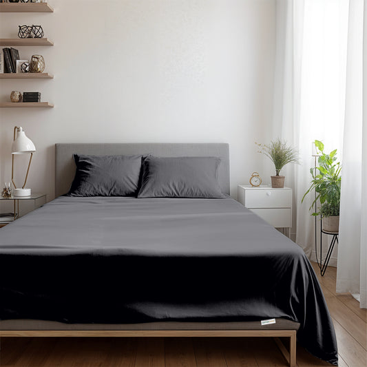 3 Piece Flat Sheet Set Super Soft Silver Single Size 160x220 with 2 Pillow Case