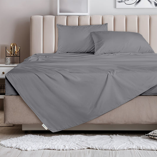 3 Piece Flat Sheet Set Super Soft Silver Single Size 160x220 with 2 Pillow Case