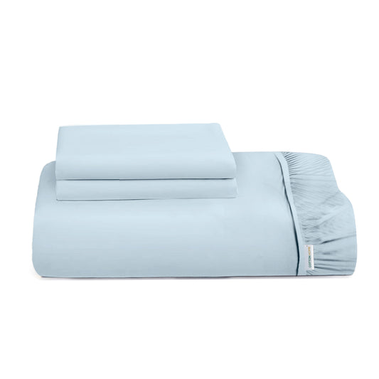 3 Piece Fitted Sheet Set Super Soft Sky Blue Twin Size 160x200+30cm with 2 Pillow Case - Cotton Home