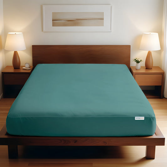 Super Soft  Queen Size Fitted sheet 180x200+30 CM Teal with Deep Pockets - Cotton Home