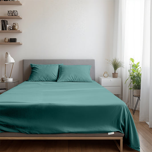 3 Piece Flat Sheet Set Super Soft Teal Queen Size 200x220 with 2 Pillow Case