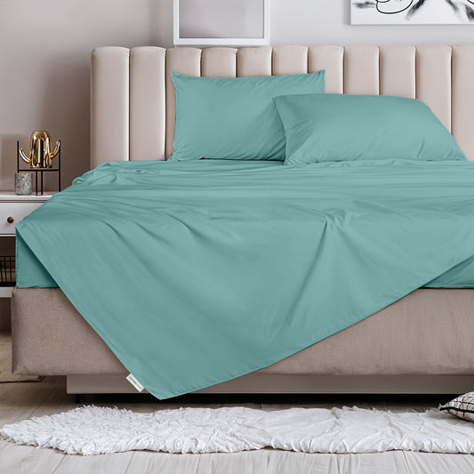 3 Piece Flat Sheet Set Super Soft Teal Queen Size 200x220 with 2 Pillow Case