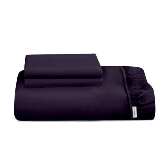3 Piece Fitted Sheet Set Super Soft Violet Single Size 90x200+20cm with 2 Pillow Case - Cotton Home