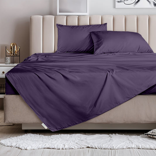 3 Piece Flat Sheet Set Super Soft Dark Purple Queen Size 200x220 with 2 Pillow Case