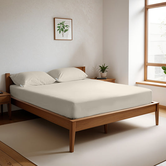 Egyptian Cotton Twin Size Ivory Fitted Sheet 160X200+30CM with Pillow Case - Cotton Home