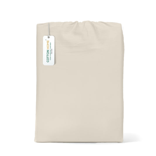 Egyptian Cotton Twin Size Ivory Fitted Sheet 160X200+30CM with Pillow Case - Cotton Home