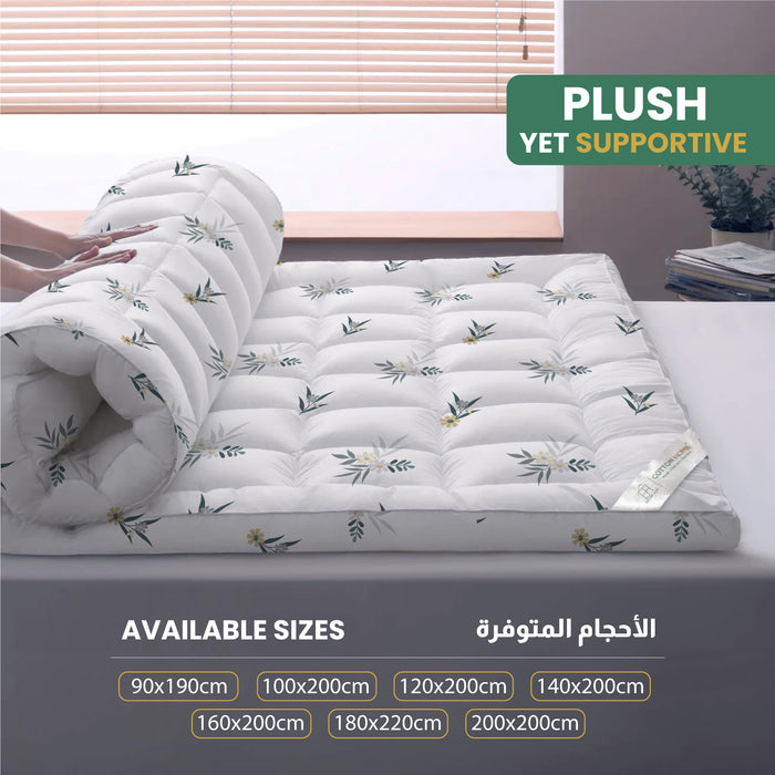 Mattress Topper with 2 Pillow Cover - Floral Design 100x200+8cm
