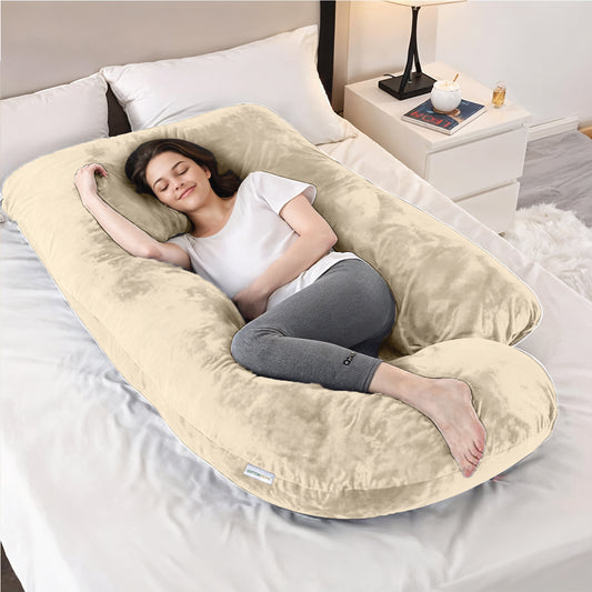 Serenity Velvet Pregnancy Pillow G-Shape Full Body Pillow  With Removable Cover Ivory - Cotton Home
