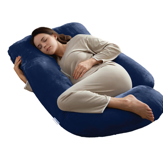 Serenity Velvet Pregnancy Pillow G-Shape Full Body Pillow  With Removable Cover Navy Blue - Cotton Home
