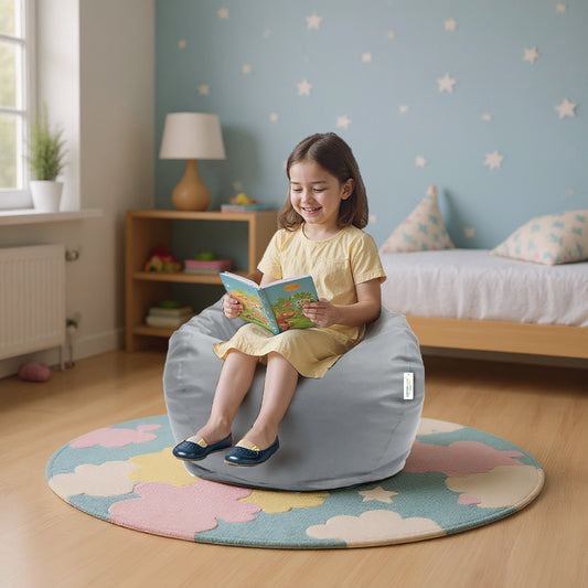 Kids Bean Bag Chair Premium PU Leather 50x80x80cm - Grey