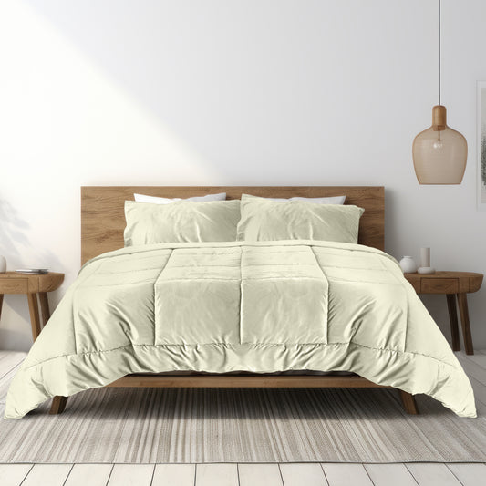 Luxury Velvet 3-Piece Queen Comforter Set - 220x240 cm- Ivory - Cotton Home