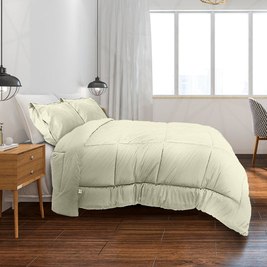 Luxury Velvet 3-Piece King Comforter Set - 240x260 cm- Ivory - Cotton Home