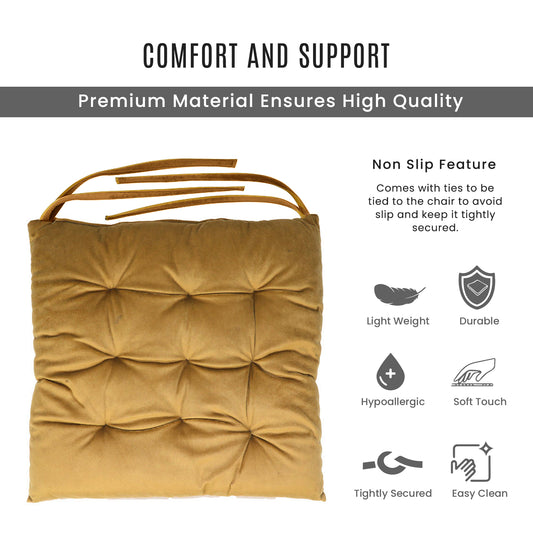 Velvet Slip Free Tufted  Chair Cushion Khaki 40x40cm - Cotton Home