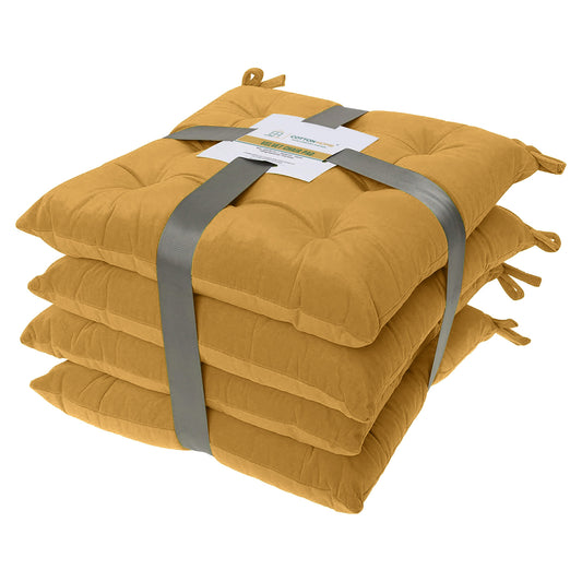 Velvet Slip Free Tufted  Chair Cushion Khaki 40x40cm - Pack of 4 - Cotton Home