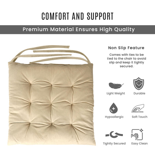 Velvet Slip Free Tufted  Chair Cushion Light Beige 40x40cm - Cotton Home