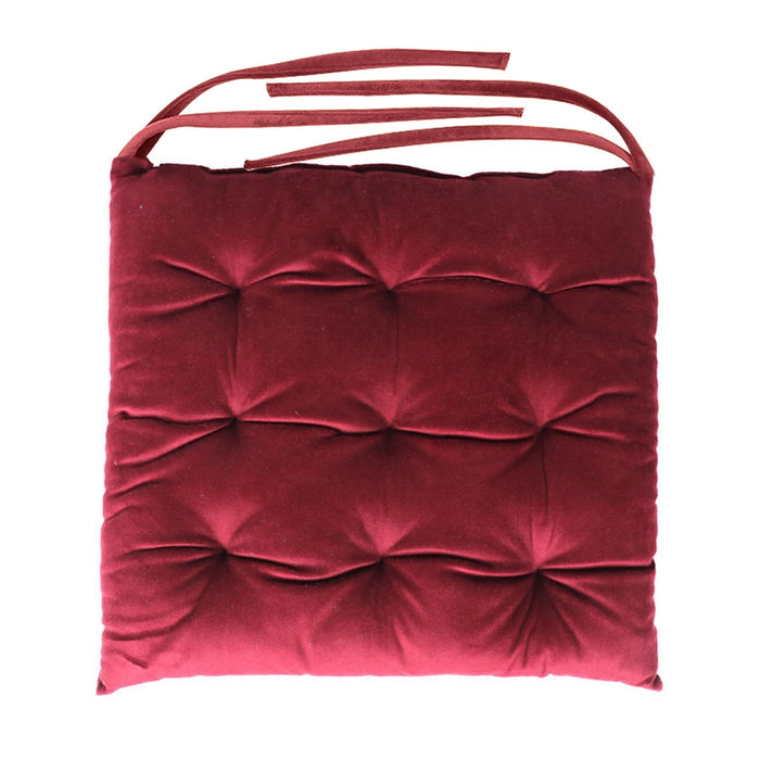 Velvet Slip Free Tufted  Chair Cushion Maroon 40x40cm - Pack of 4