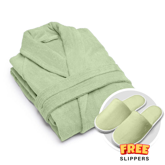 Premium Cotton Mint Green Terry Bathrobe with Pockets, One Size Fits All with Free Bath Slippers