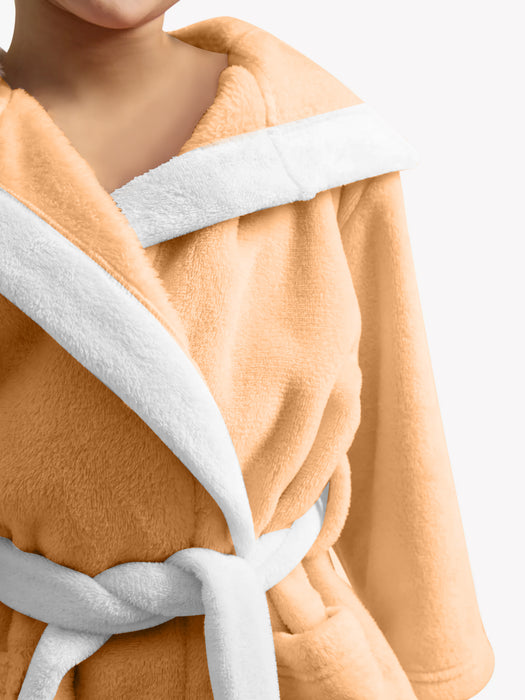 Bear Embroidered Kids Bathrobe with Hood and Tie Up Belt - Peach