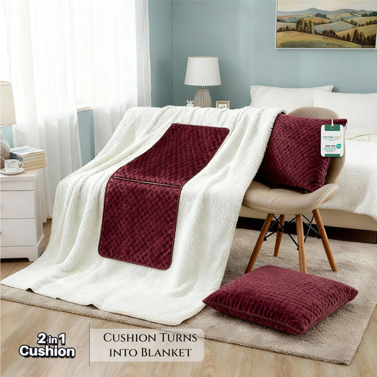 Burgundy Dormella 2-in-1 Cushion with Blanket 40x40cm Cushion with 160x220cm Blanket