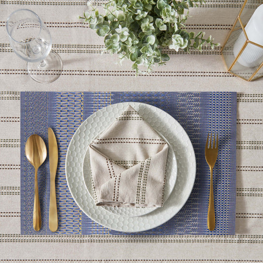 Luxury Placemat Set of 4 | Heat Resistant Placemats | Table Mats | Cotton Home - Blue Zigzag