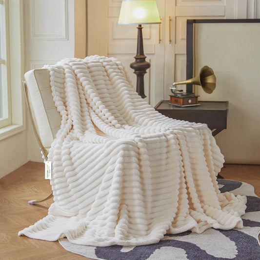 Plush Stripe Blanket Queen Size 220x240 Ivory - Cotton Home
