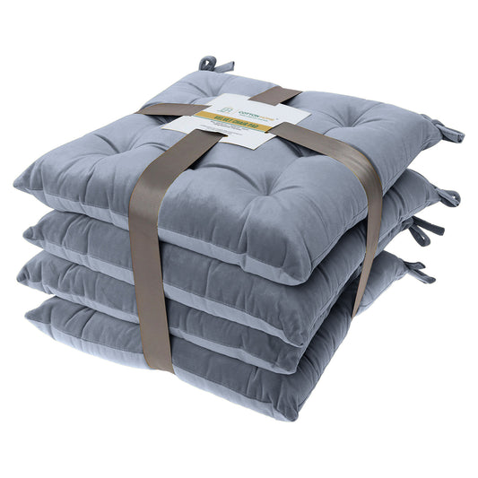 Velvet Slip Free Tufted  Chair Cushion Silver 40x40cm - Pack of 4 - Cotton Home