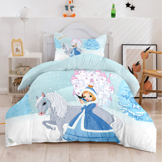 Kids Duvet Cover Set 3 Pcs - Snow Princes Print | 135x220cm | Microfiber | Cotton Home - Cotton Home