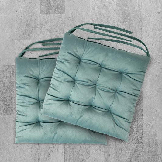 Velvet Slip Free Tufted  Chair Cushion Teal 40x40cm - Pack of 2 - Cotton Home