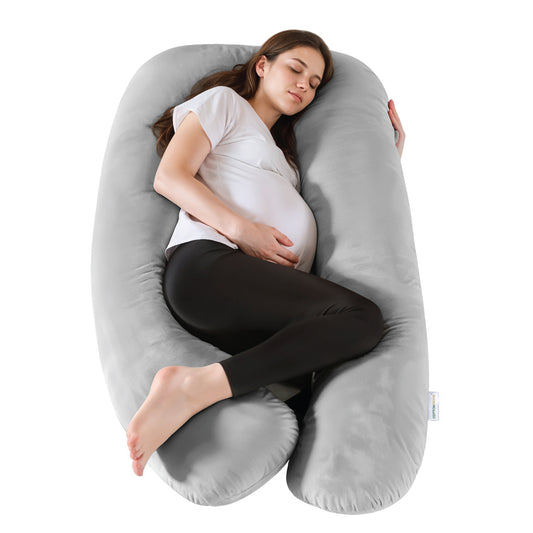 Serenity Velvet Pregnancy Pillow U-Shape Full Body Pillow  With Removable Cover Grey - Cotton Home