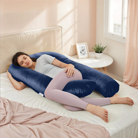 Serenity Velvet Pregnancy Pillow U-Shape Full Body Pillow  With Removable Cover Navy Blue - Cotton Home