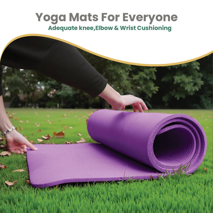Yoga Mat with Strap – 10mm Thick for Ultimate Comfort Non-Slip Purple