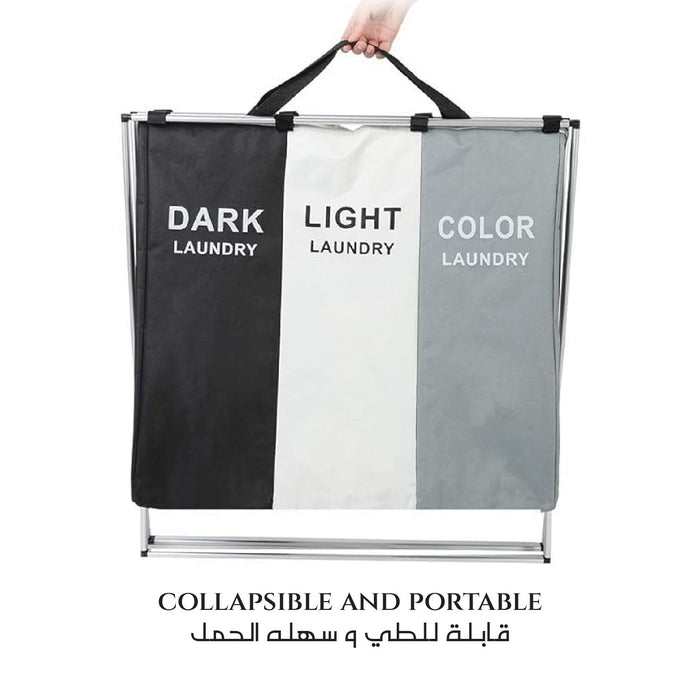 Laundry Basket Bin with 3 Sections Large Capacity Clothes Sorter Hamper Organizer, Waterproof Storage Bag