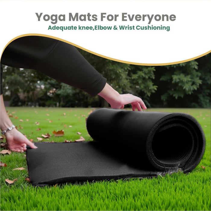Yoga Mat with Strap – 10mm Thick for Ultimate Comfort Non-Slip Black