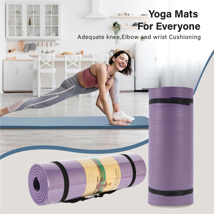 Yoga Mat with Strap – 10mm Thick for Ultimate Comfort Non-Slip Purple