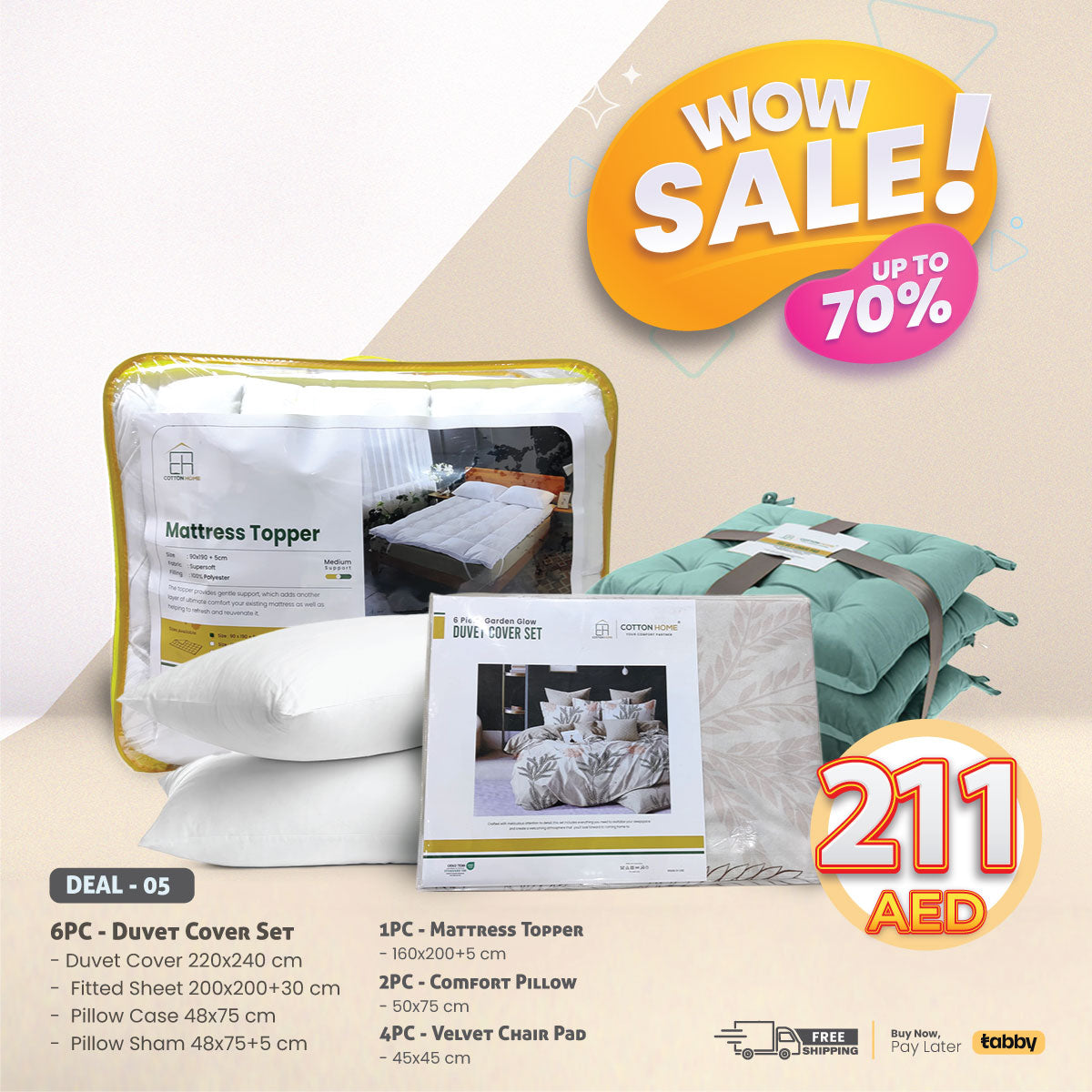 Buy Wow Big Deals - 6PC Duvet Cover Set and Mattress Topper Combo Offer In  Dubai, Abu Dhabi, UAE Online