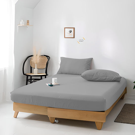 High Quality Grey Cotton Jersey King 3 Piece Fitted Sheet Set 200x200+30cm with Deep Pockets and 2 Pillow Case - Cotton Home