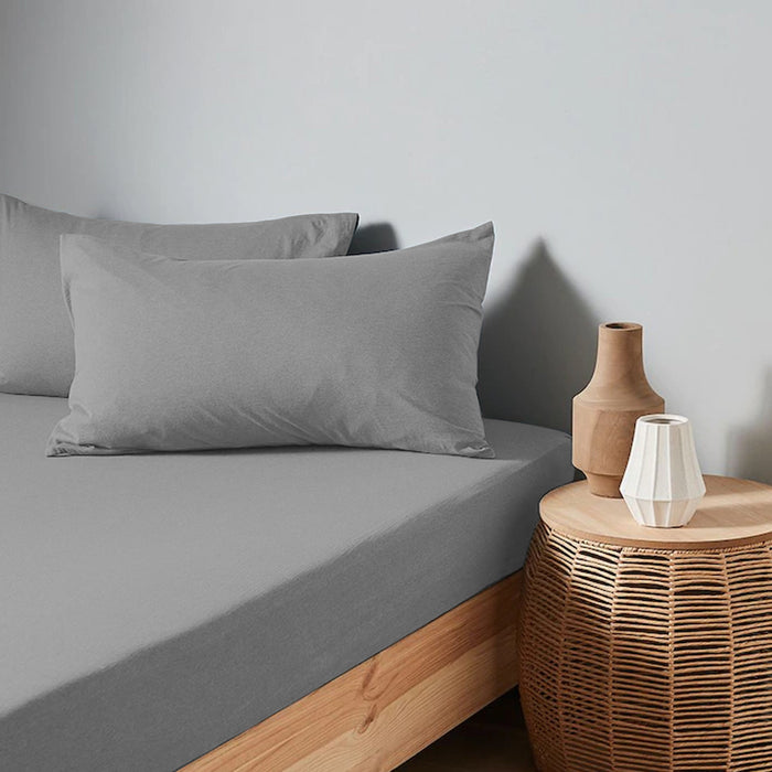 High Quality Grey Cotton Jersey Twin 3 Piece Fitted Sheet Set 160x200+30cm with Deep Pockets and 2 Pillow Case - Cotton Home