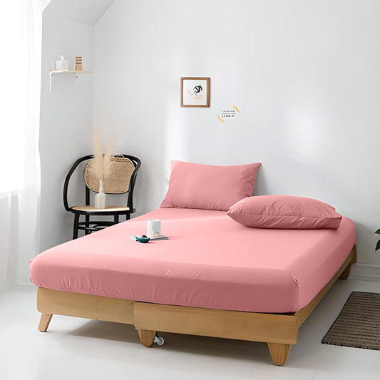 High Quality Pink Cotton Jersey Queen 3 Piece Fitted Sheet Set 180x200+30cm with Deep Pockets and 2 Pillow Case - Cotton Home