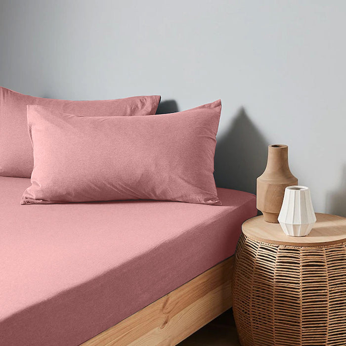 High Quality Pink Cotton Jersey Twin 3 Piece Fitted Sheet Set 160x200+30cm with Deep Pockets and 2 Pillow Case - Cotton Home