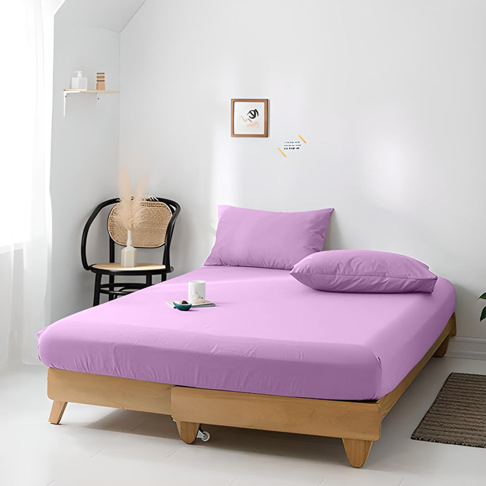 High Quality Purple Cotton Jersey King 3 Piece Fitted Sheet Set 200x200+30cm with Deep Pockets and 2 Pillow Case - Cotton Home
